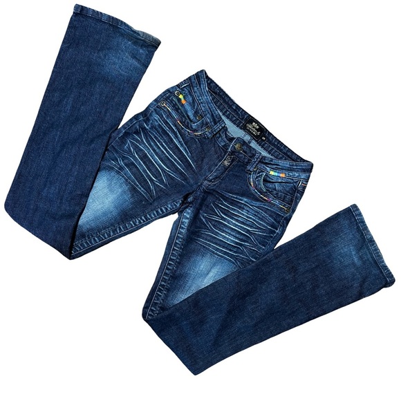 Akademiks Y2K Jeans Size 28 Colorful Stitching Retro Streetwear - Picture 1 of 7